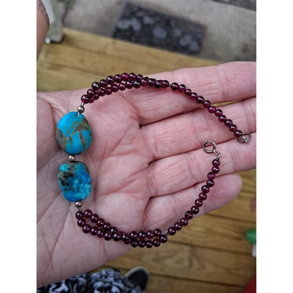 Bracelet Blue Turquoise Stones Purple Beads & Metal - Picture 1 of 2